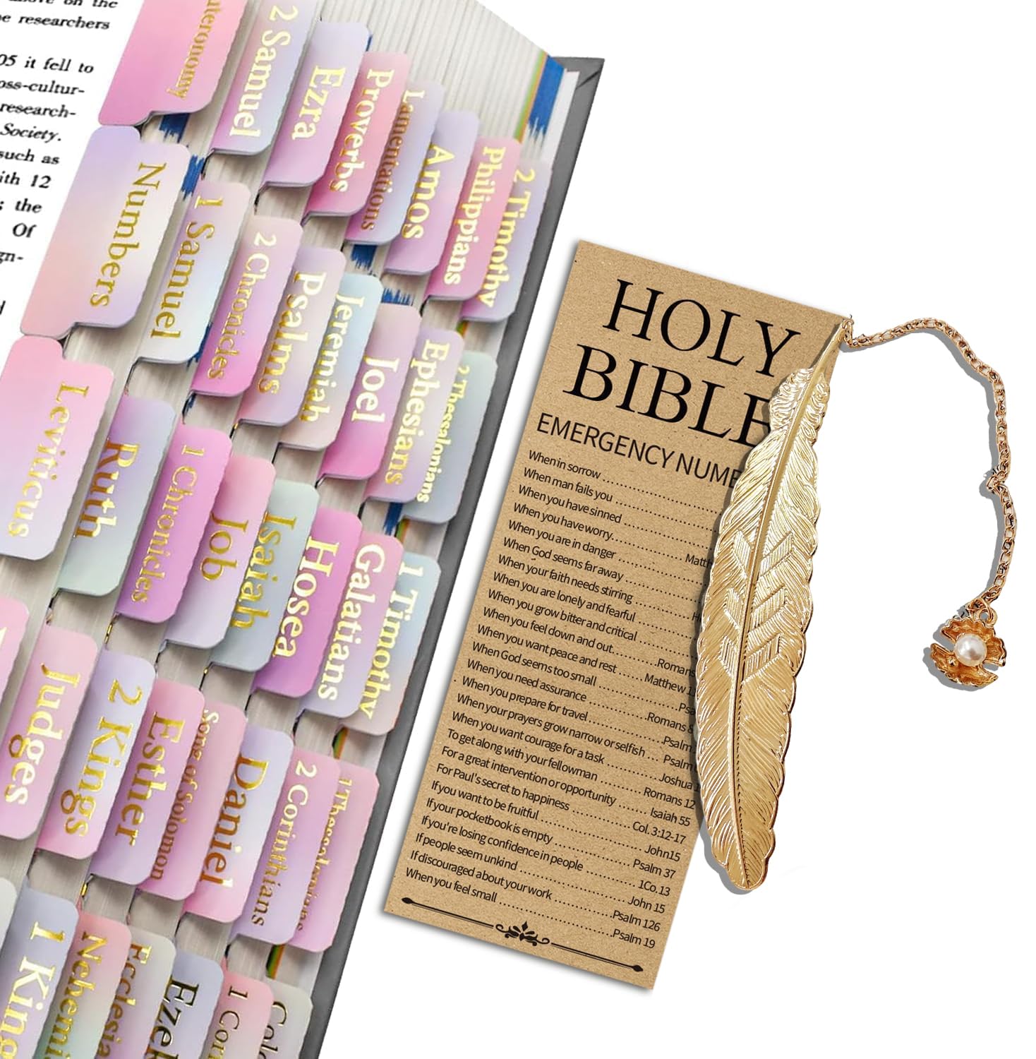 Bible Index Tabs & Metal Bookmark