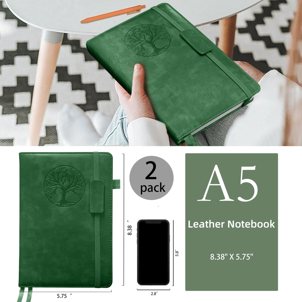 Notebook Journal 2 Pack, A5 Leather Notebooks