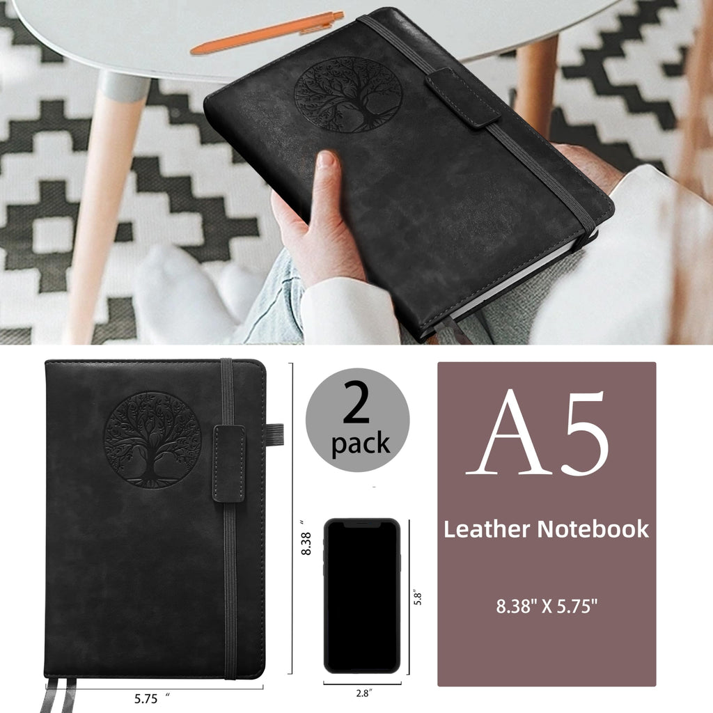 Notebook Journal 2 Pack, A5 Leather Notebooks